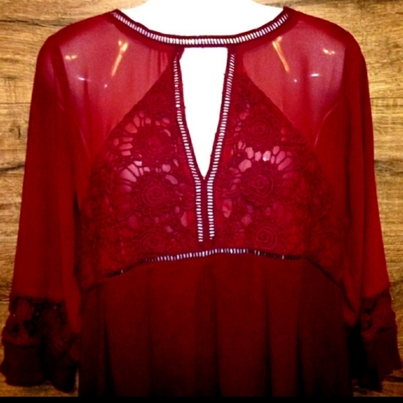 B Sharp Mini Dress Size Small Red Bohemian Keyhole Cutout Nwot - Picture 8 of 13